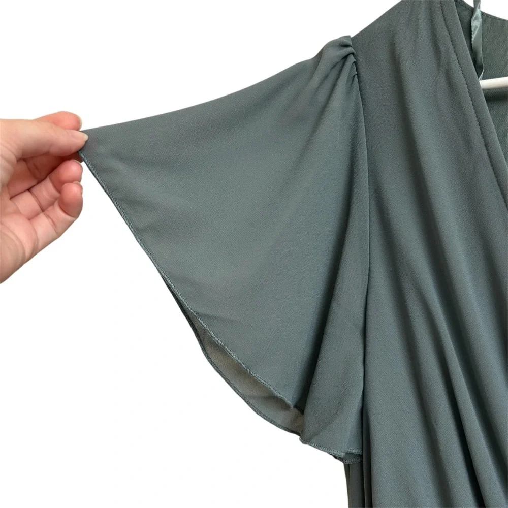 Baltic Born Kristina Dusty Blue Flowy Wrap Tie Slit Maxi Dress Womens Size 1XL - Picture 4 of 11